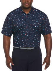 Big & Tall Short Sleeve All Over Tee Time Print Polo-Polos-Callaway