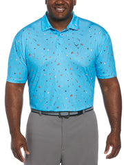 Big & Tall Short Sleeve All Over Tee Time Print Polo-Polos-Callaway