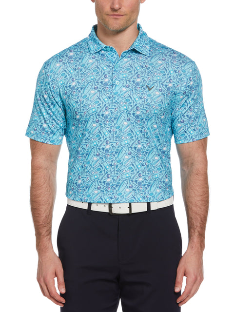 Big & Tall Tropical Cocktail Print Short Sleeve Golf Polo-Polos-Callaway