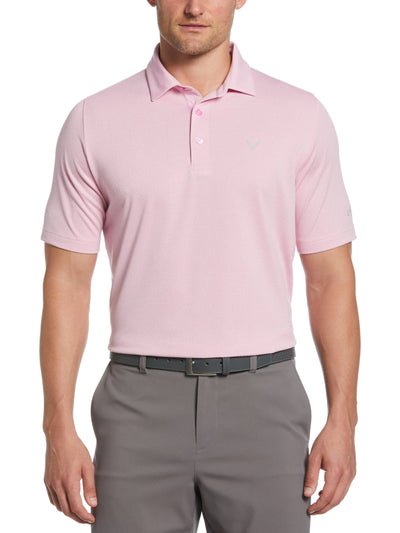 Short Sleeve All Over Tee Time Print Polo (Pink Sunset Htr) 