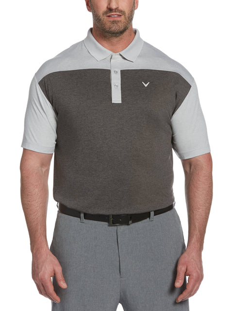 Big & Tall Ventilated Heathered Color Block Polo with Chevron-Polos-Callaway