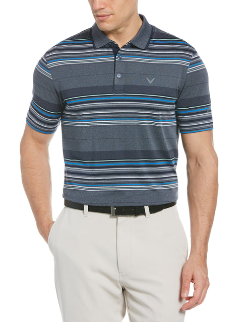 Mens Allover Stripe Oxford Polo With Chevron on Chest-Polos-Callaway