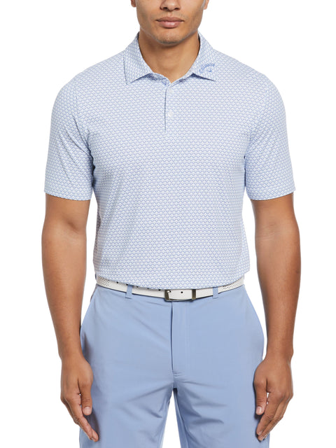 Short Sleeve All Over Tee Time Print Polo (Chambray) 