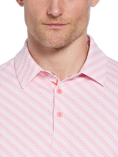 Mens Chevron Twill Print Polo (Strawberry Pink) 