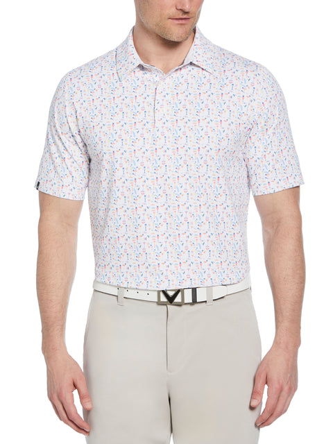 Mens Cocktail Print Polo (Bright White) 