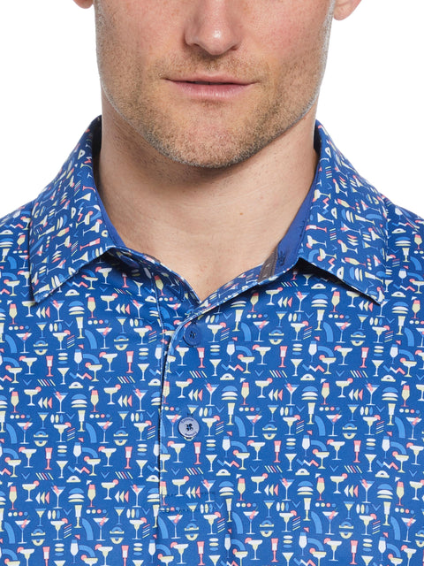 Mens Cocktail Print Polo (Galaxy Blue) 