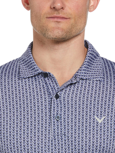 Mens Herringbone Print Polo (Peacoat) 