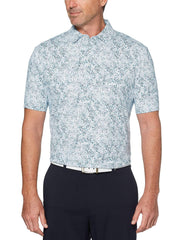 Mens Textured Print Polo Polos