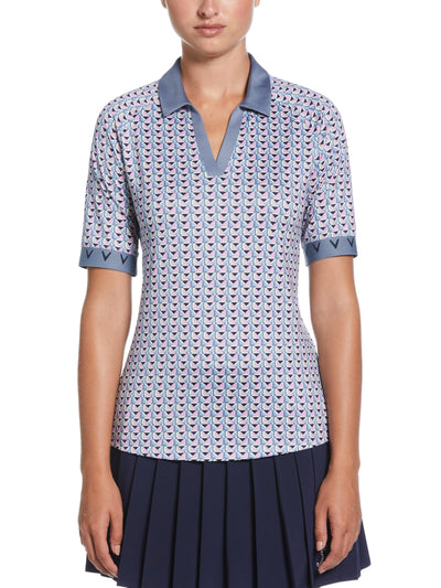 Womens Chevron Geo With Cuffs Polo (Flint Stone) 