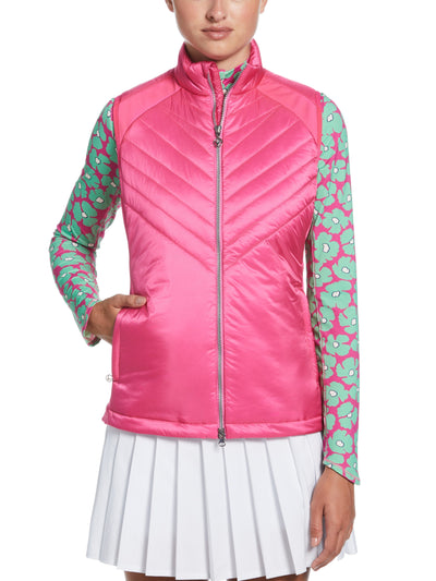 Women's Chevron Quilted Sleeveless Golf Vest (Cheeky Pink) 