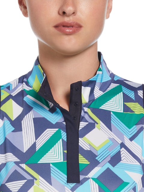 Colliding Chevron Geo Print Golf Shirt (Peacoat) 