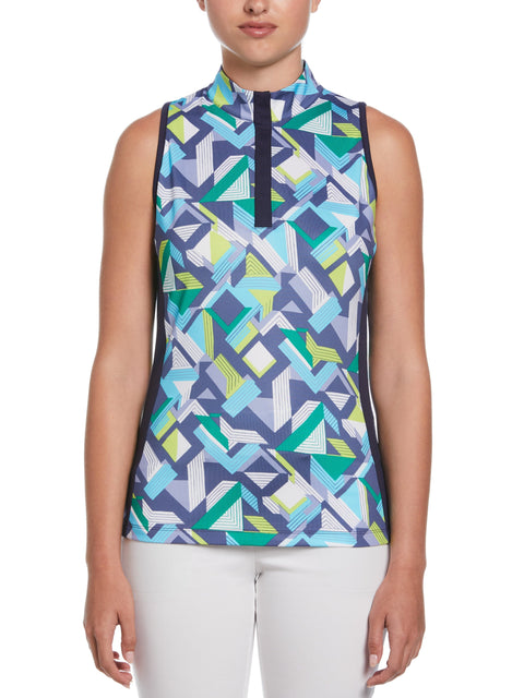 Colliding Chevron Geo Print Golf Shirt (Peacoat) 