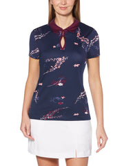 Womens Floral Printed Keyhole Polo-Polos-Callaway