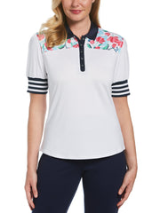 Womens Floral and Stripe Print Golf Shirt-Polos-Callaway