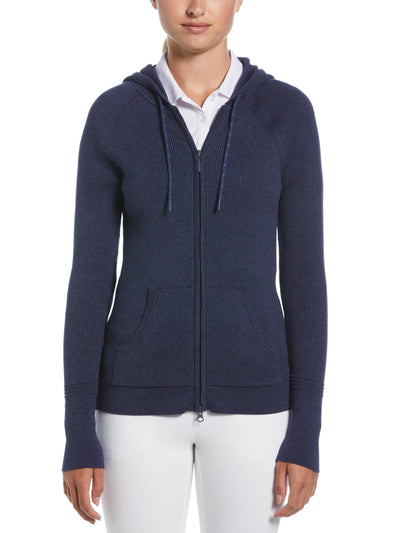 Womens Full-Zip Texture Hoodie Sweater-Sweaters-Callaway