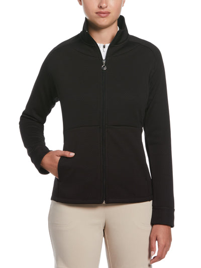 Women's Hexagon Heather Fleece Long Sleeve Golf Jacket (Caviar) 