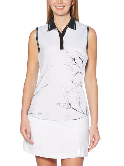 Womens Placed Leaf Print Polo-Polos-Callaway