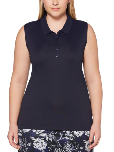 Womens Plus Sleeveless Opti-Dri Micro Hex Polo-Polos-Callaway