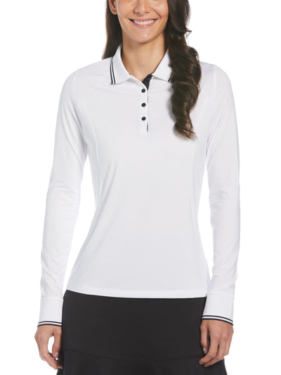 Womens Solid Long Sleeve Polo with Ribbing-Polos-Callaway