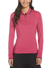 Womens Solid Long Sleeve Polo with Ribbing-Polos-Callaway