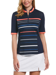 Womens Striped Print Golf Top-Polos-Callaway