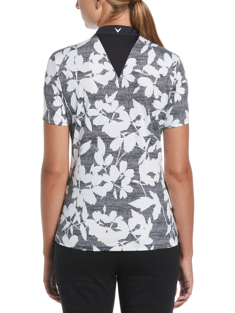 Womens Textured Abstract Floral Print Golf Polo with Snap Placket-Jackets-Callaway