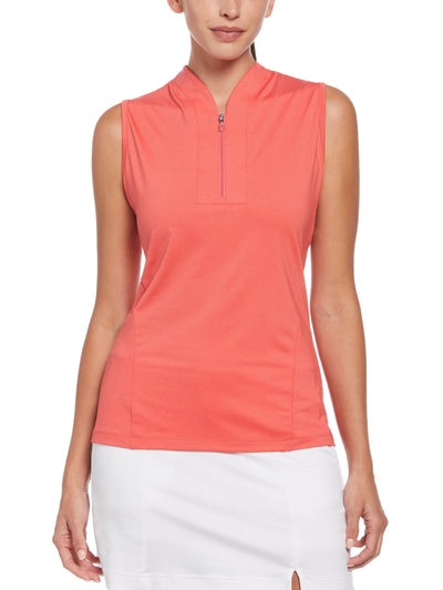 Womens Tonal Heather Quarter Zip Sleeveless Polo-Polos-Callaway