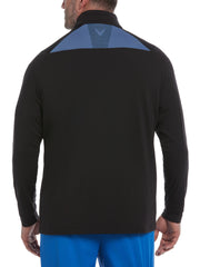 Big & Tall 1/4 Zip Color Block Mixed Media Pullover Golf Sweater (Caviar) 