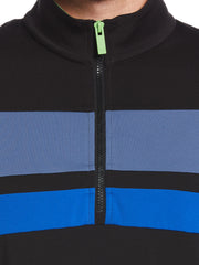 Big & Tall 1/4 Zip Color Block Mixed Media Pullover Golf Sweater (Caviar) 