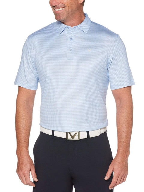 Big & Tall Houndstooth Printed Polo-Polos-Brunnera Blue-1X-Callaway Apparel