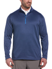 Big & Tall Midweight Waffle Knit Fleece 1/4 Zip Golf Sweater (Dk Moody Bl Htr) 