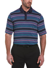 Big & Tall Swing Tech Marled Texture Stripe Golf Polo (Peacoat) 