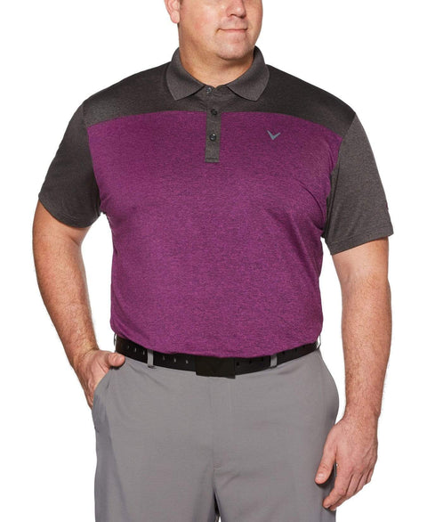 Big & Tall Ventilated Heathered Color Block Polo with Chevron Polos Hollyhock Heather / 1X