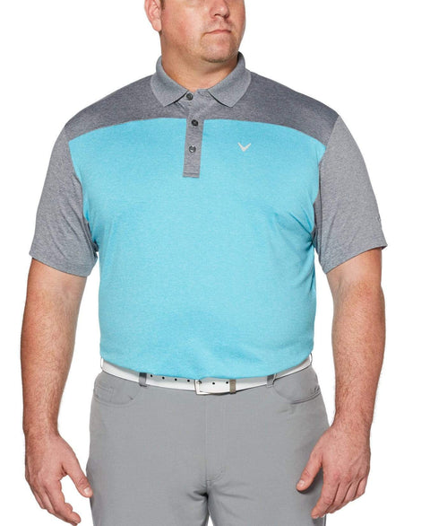 Big & Tall Ventilated Heathered Color Block Polo with Chevron Polos Scuba Blue Heather / 5X