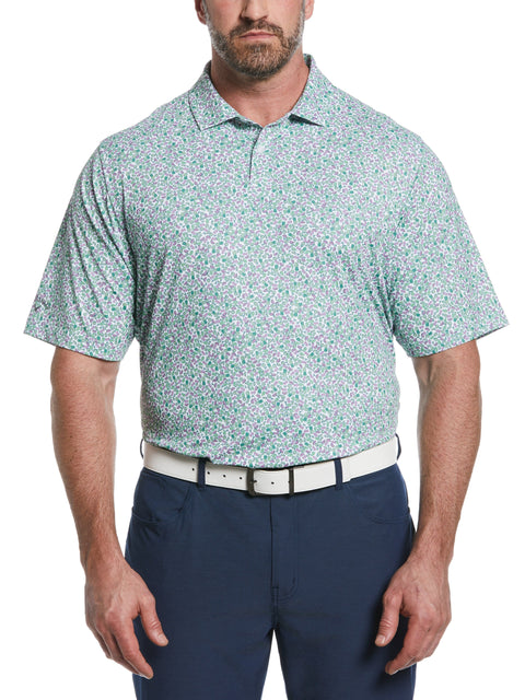 Big & Tall Ventilated Tropical Fruit Print Golf Polo (Bright White) 