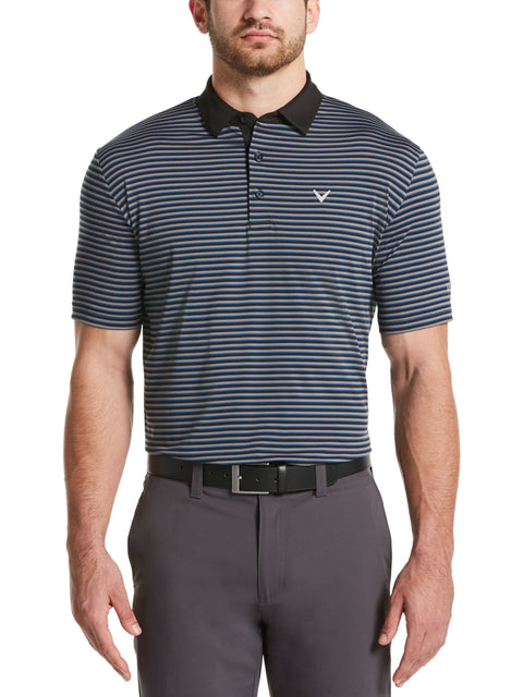 Men's Refined 3-Color Yarn-Dyed Stripe Golf Polo Shirt (Caviar) 