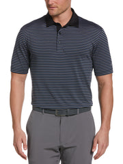 Men's 3-Color Stripe Golf Polo Shirt (Black Lichen) 