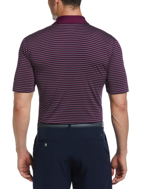 Men's 3-Color Stripe Golf Polo Shirt (Dark Purple) 