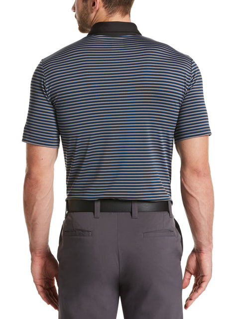 Men's Refined 3-Color Yarn-Dyed Stripe Golf Polo Shirt (Caviar) 