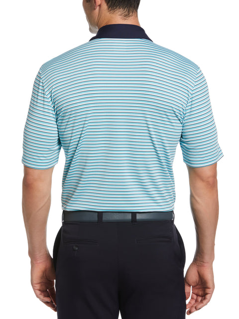 Men's 3-Color Stripe Golf Polo Shirt (Santorini Blue) 