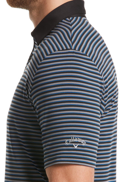 Men's Refined 3-Color Yarn-Dyed Stripe Golf Polo Shirt (Caviar) 