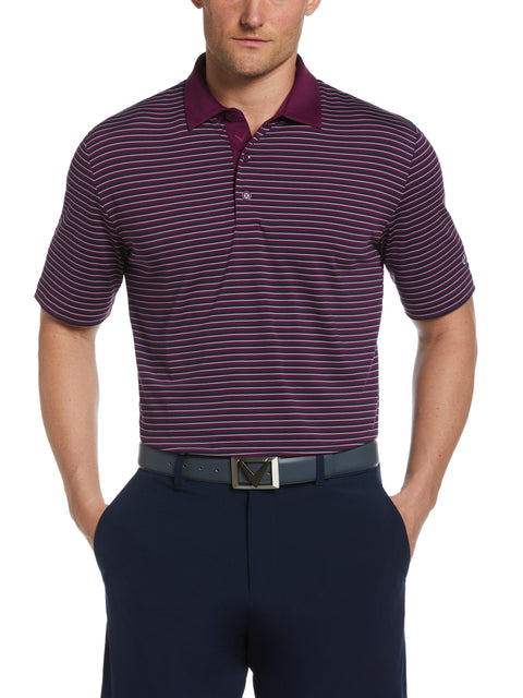 Men's 3-Color Stripe Golf Polo Shirt (Dark Purple) 