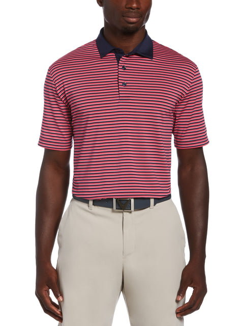 Mens 3-Color Stripe Golf Polo Shirt-Polos-Lilac Rose-M-Callaway