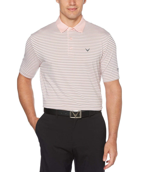 Mens Refined 3-Color Yarn-Dyed Stripe Golf Polo Polos Powder Pink / L