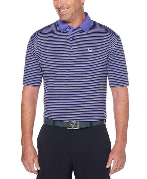 Mens Refined 3-Color Yarn-Dyed Stripe Golf Polo Polos Purple Iris / S