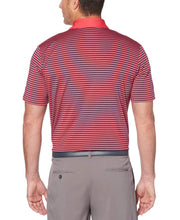 Mens Refined 3-Color Yarn-Dyed Stripe Golf Polo Polos Raspberry / S