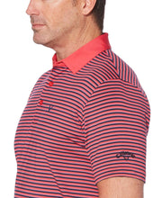 Mens Refined 3-Color Yarn-Dyed Stripe Golf Polo Polos Raspberry / S