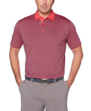 Mens Refined 3-Color Yarn-Dyed Stripe Golf Polo Polos Raspberry / S