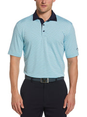 Men's 3-Color Stripe Golf Polo Shirt (Santorini Blue) 