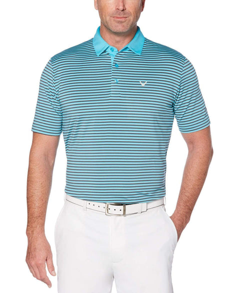 Mens Refined 3-Color Yarn-Dyed Stripe Golf Polo Polos Scuba Blue / M